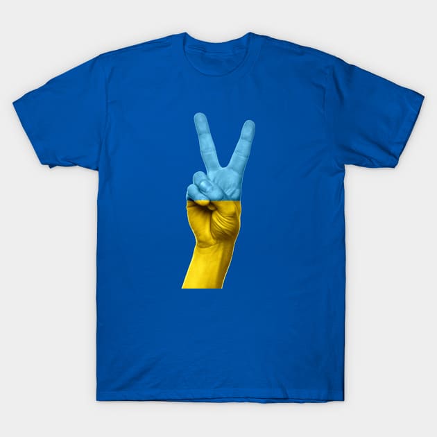 Peace Sign Hand Gesture In Colors Of Ukraine Flag T-Shirt by The Christian Left